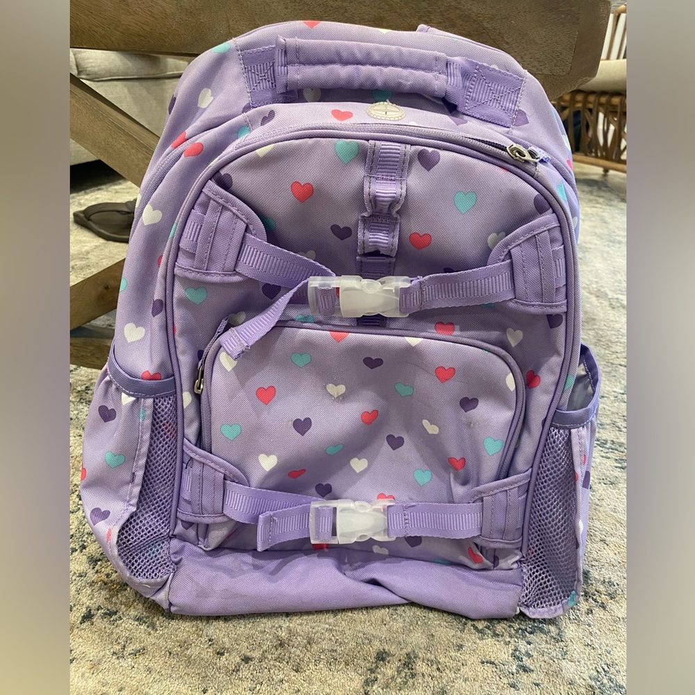 Pottery Barn Kids large purple print backpack